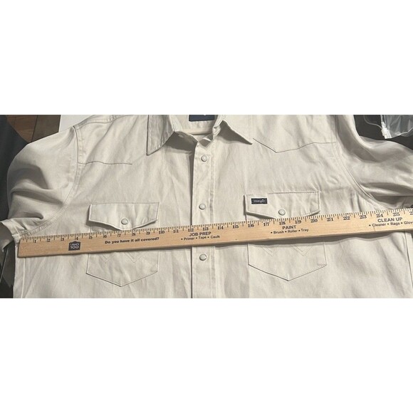 Mens Wrangler Light Khaki Heavy Cotton Work Shirt Western Pearl Snap Size XL - Picture 11 of 12